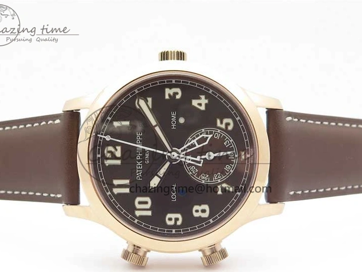 MIROTIME 0406 Calatrava 5524R Pilot Travel Time RG GRF Brown Dial on Brown Leather Strap MIYOTA TopPick 7155